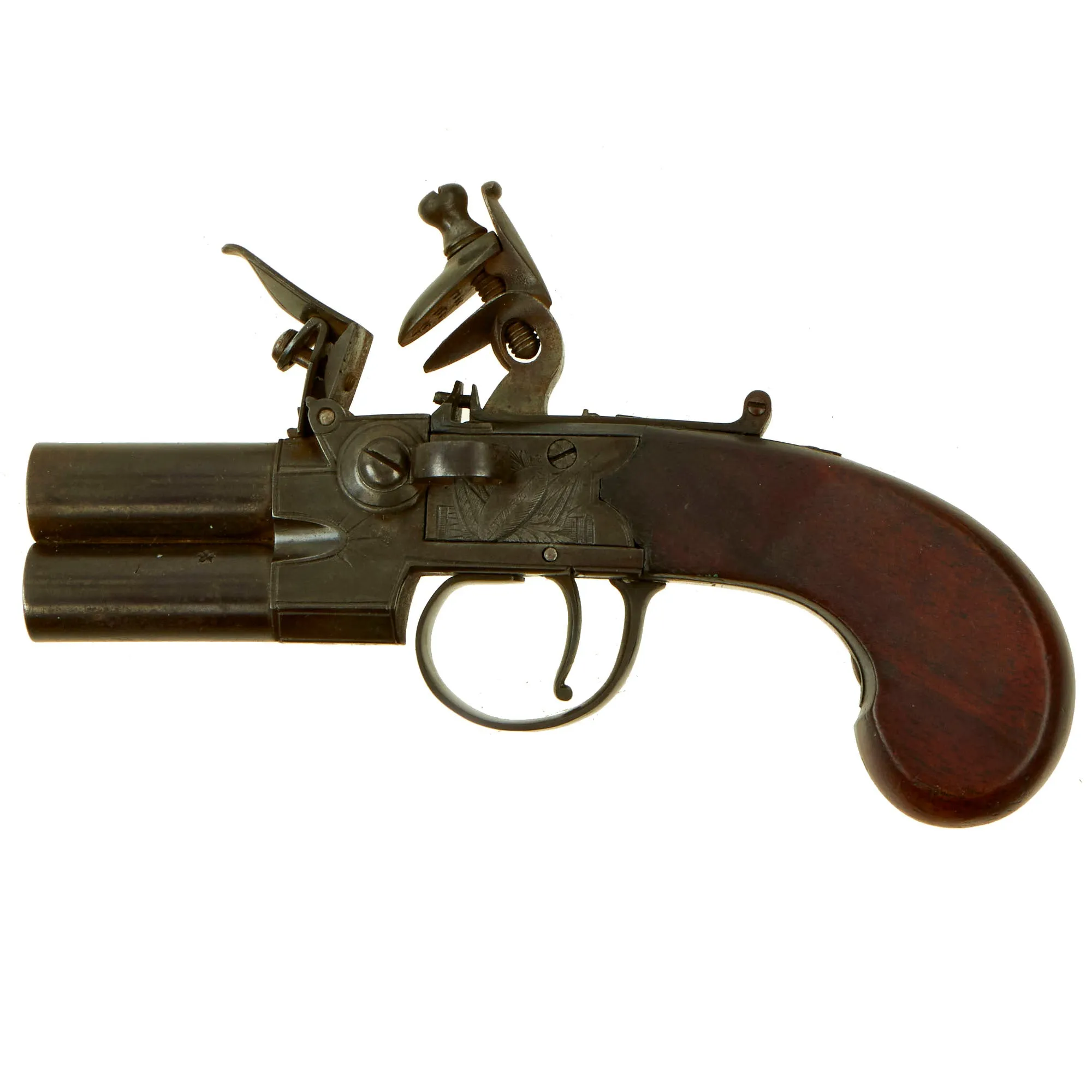 Original British Over & Under Flintlock Double Barrel Tap Action Pistol by Andrews of London c. 1800