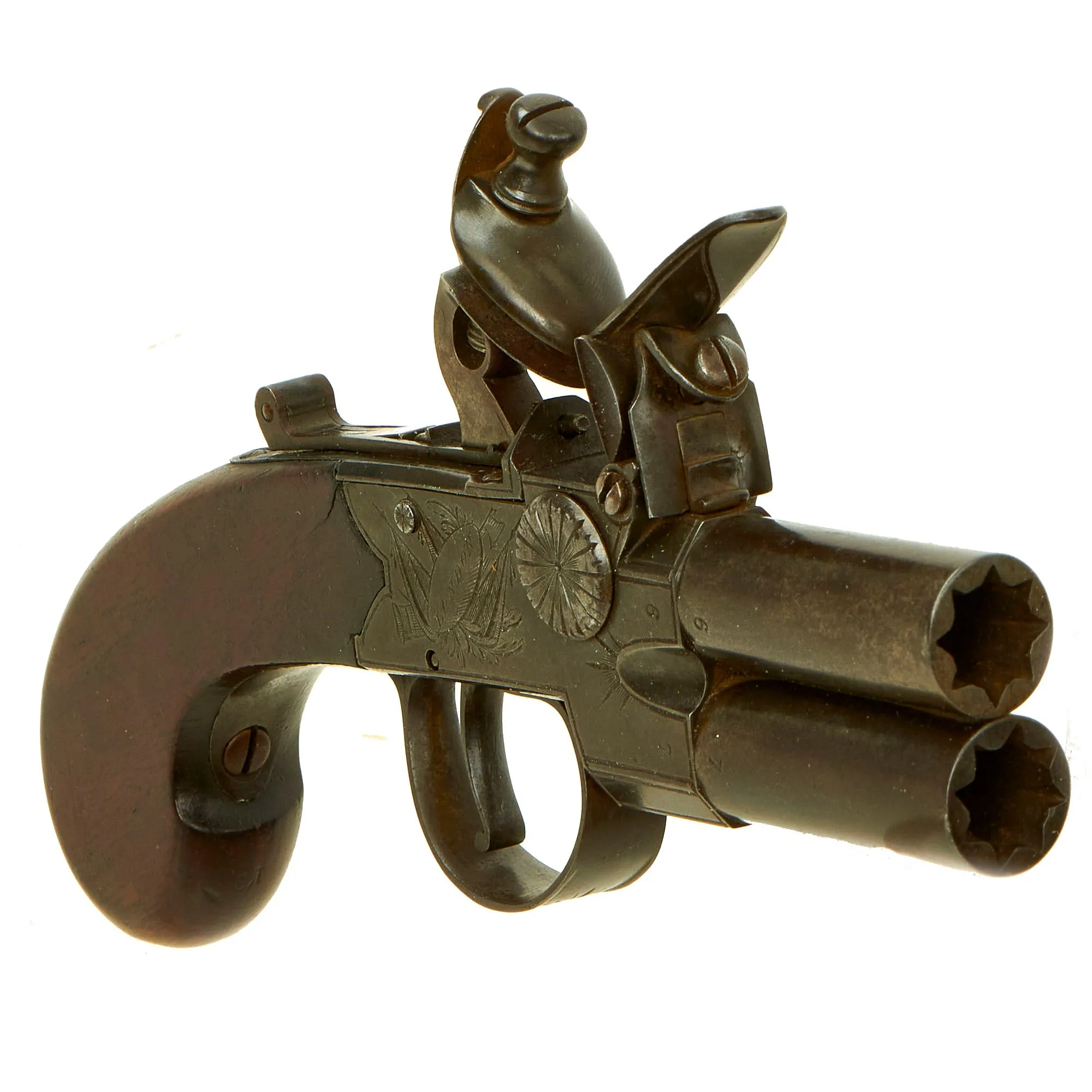 Original British Over & Under Flintlock Double Barrel Tap Action Pistol by Andrews of London c. 1800