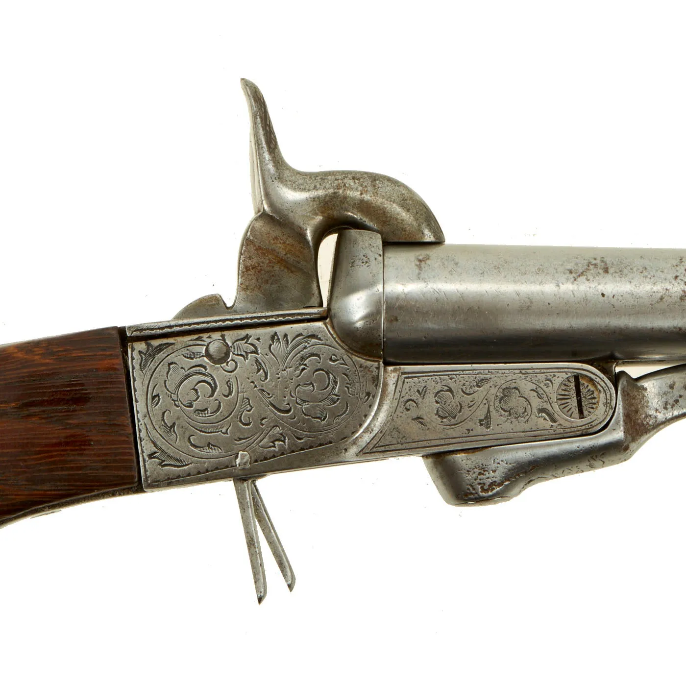 Original French Double Barrel Pinfire Pocket Pistol with Hidden Triggers by Paul Berjat - circa 1850