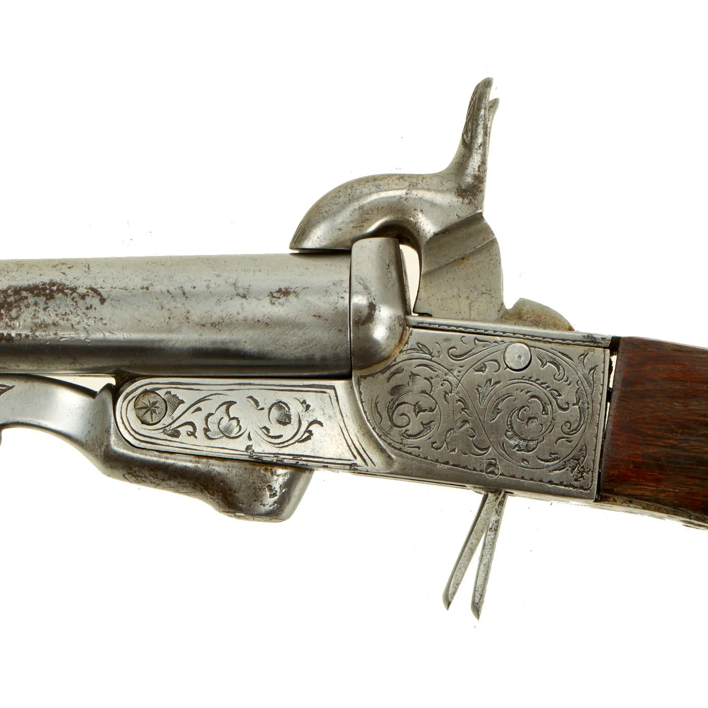 Original French Double Barrel Pinfire Pocket Pistol with Hidden Triggers by Paul Berjat - circa 1850