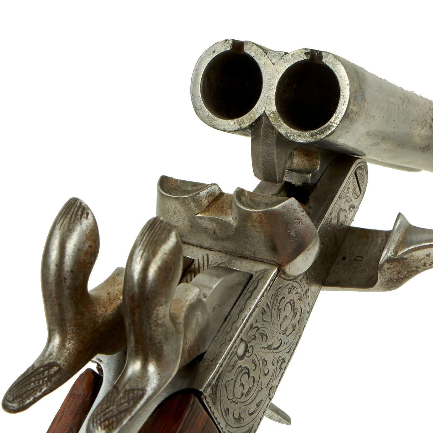 Original French Double Barrel Pinfire Pocket Pistol with Hidden Triggers by Paul Berjat - circa 1850