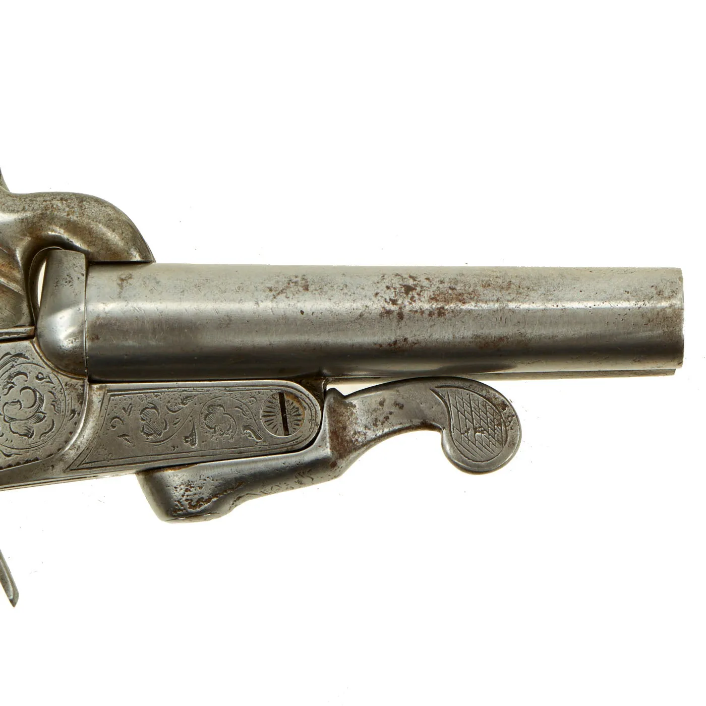 Original French Double Barrel Pinfire Pocket Pistol with Hidden Triggers by Paul Berjat - circa 1850