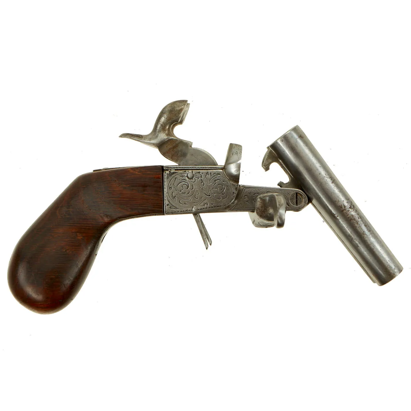 Original French Double Barrel Pinfire Pocket Pistol with Hidden Triggers by Paul Berjat - circa 1850