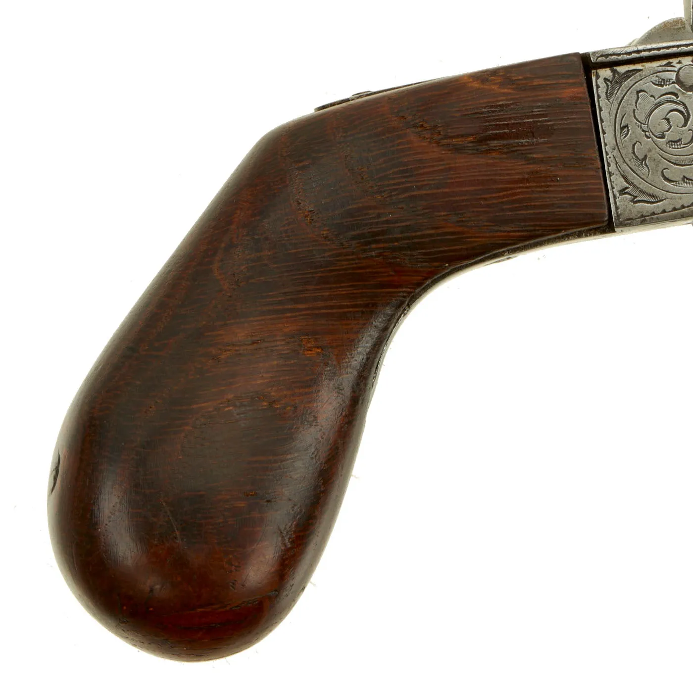 Original French Double Barrel Pinfire Pocket Pistol with Hidden Triggers by Paul Berjat - circa 1850