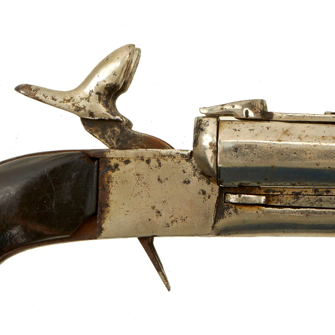 Original U.S. Civil War Era French Style 15mm Pinfire Double Barrel Pistol with Hidden Triggers - circa 1855