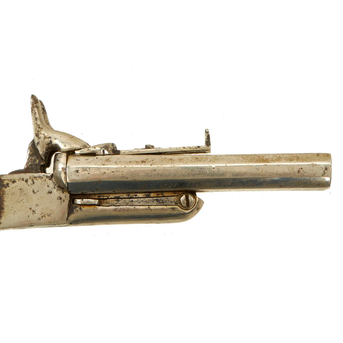 Original U.S. Civil War Era French Style 15mm Pinfire Double Barrel Pistol with Hidden Triggers - circa 1855