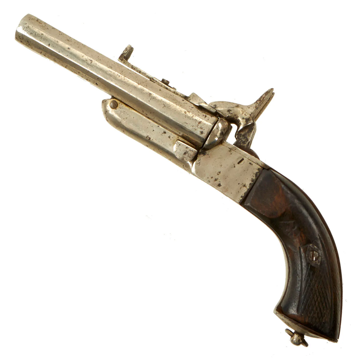 Original U.S. Civil War Era French Style 15mm Pinfire Double Barrel Pistol with Hidden Triggers - circa 1855