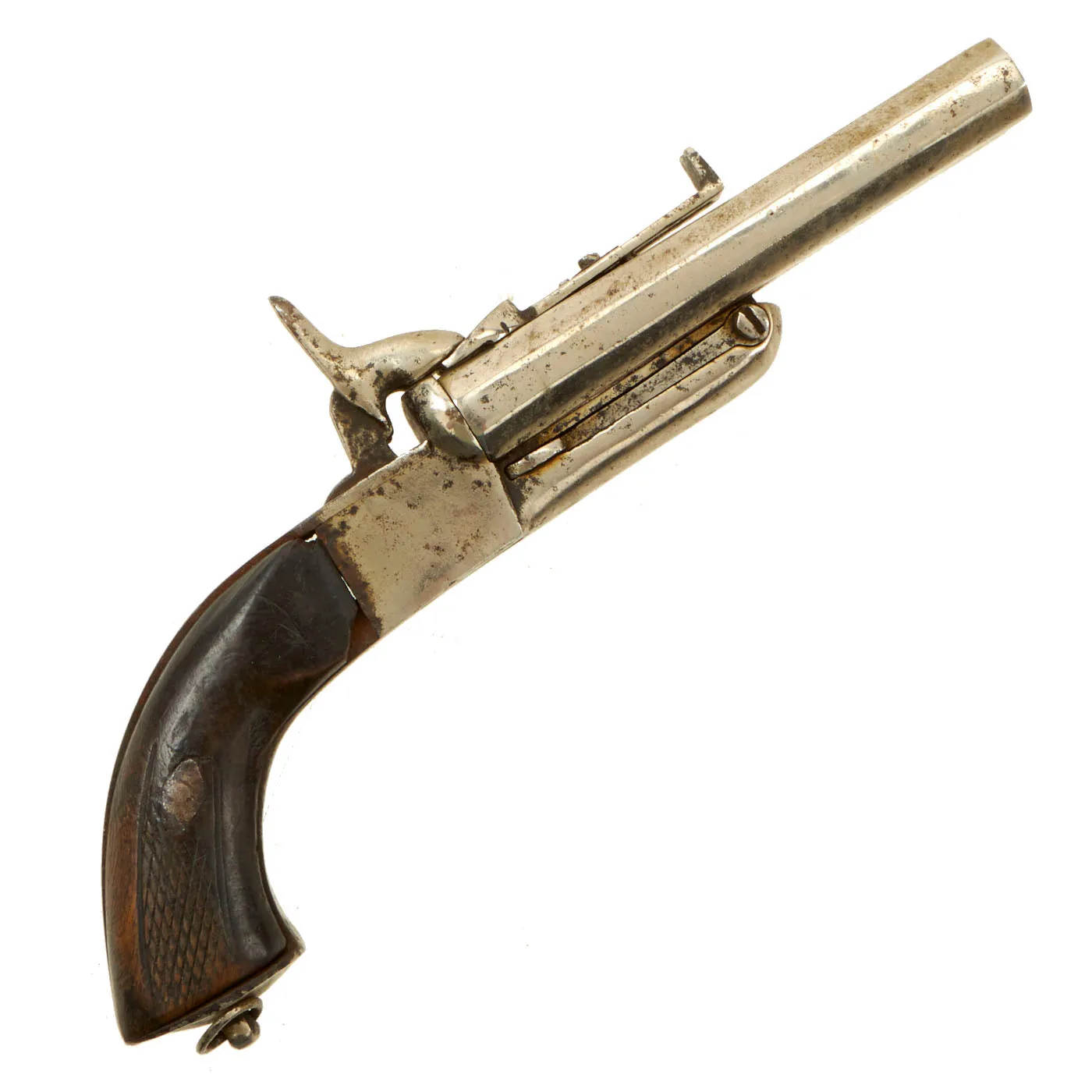 Original U.S. Civil War Era French Style 15mm Pinfire Double Barrel Pistol with Hidden Triggers - circa 1855