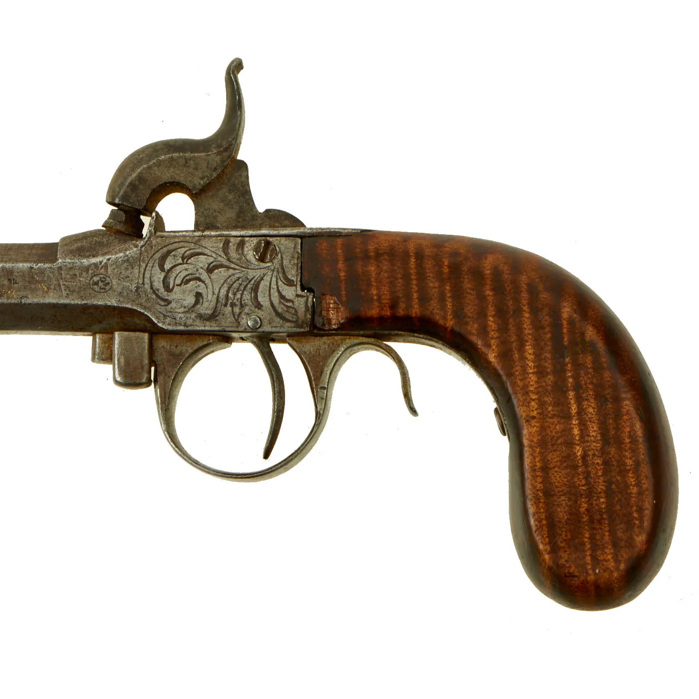 Original Victorian Era Belgian Pocket Percussion Pistol with Spring Loaded Bayonet - Circa 1840