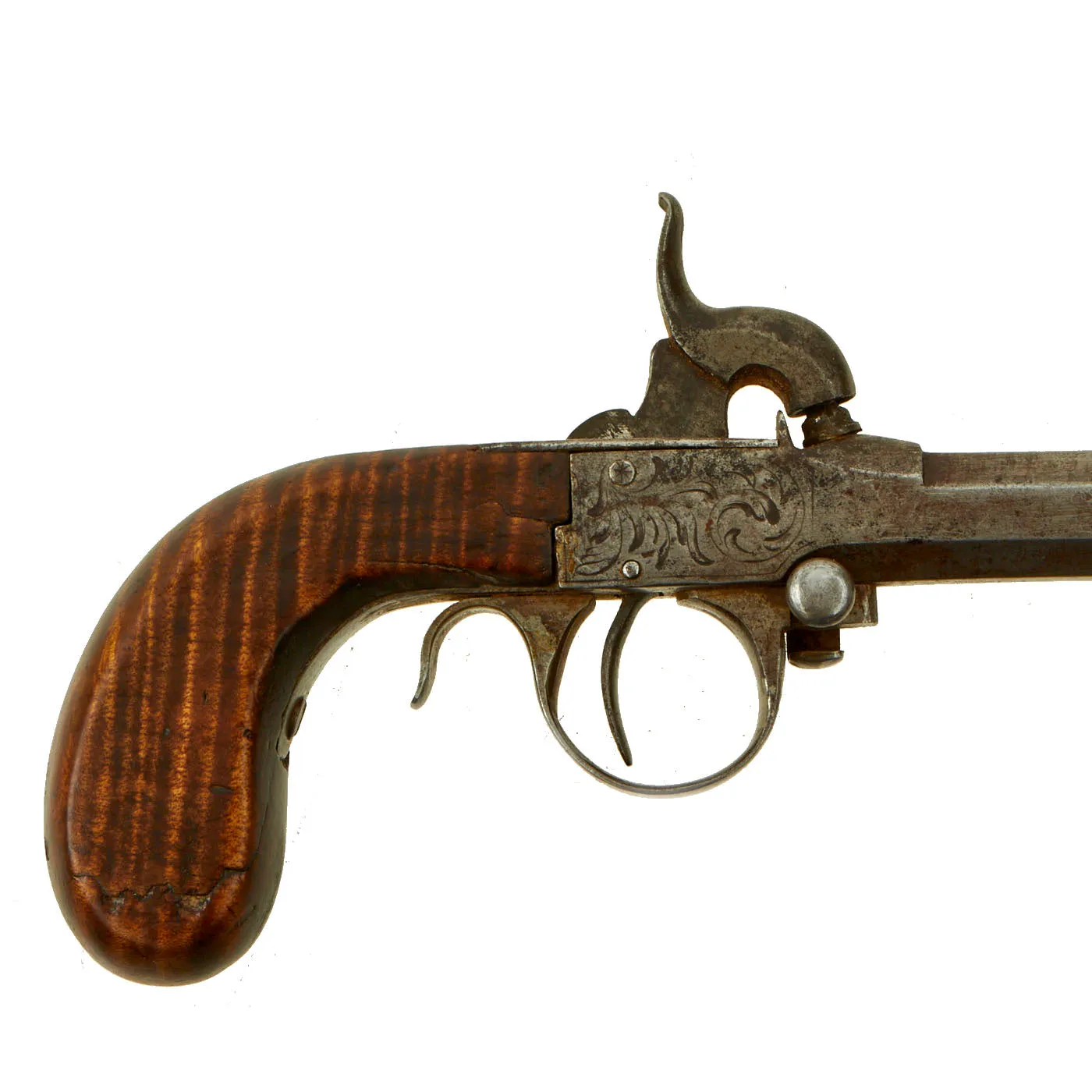 Original Victorian Era Belgian Pocket Percussion Pistol with Spring Loaded Bayonet - Circa 1840