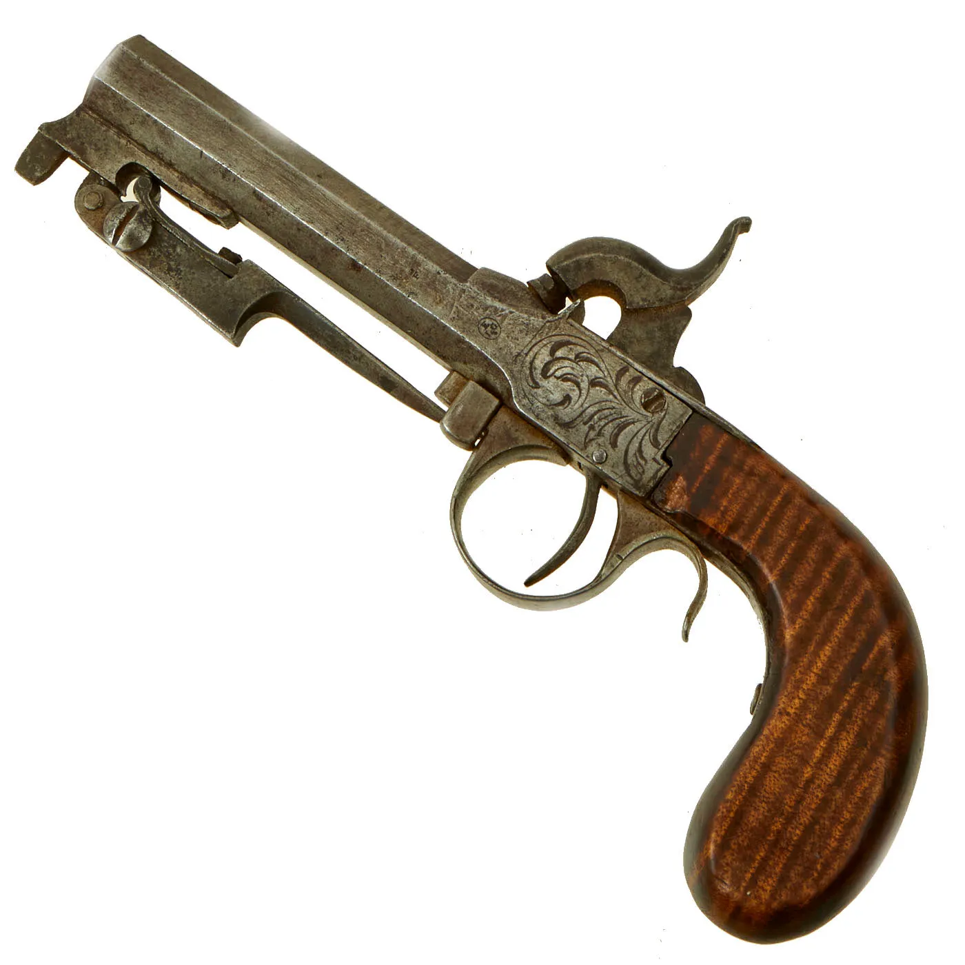 Original Victorian Era Belgian Pocket Percussion Pistol with Spring Loaded Bayonet - Circa 1840