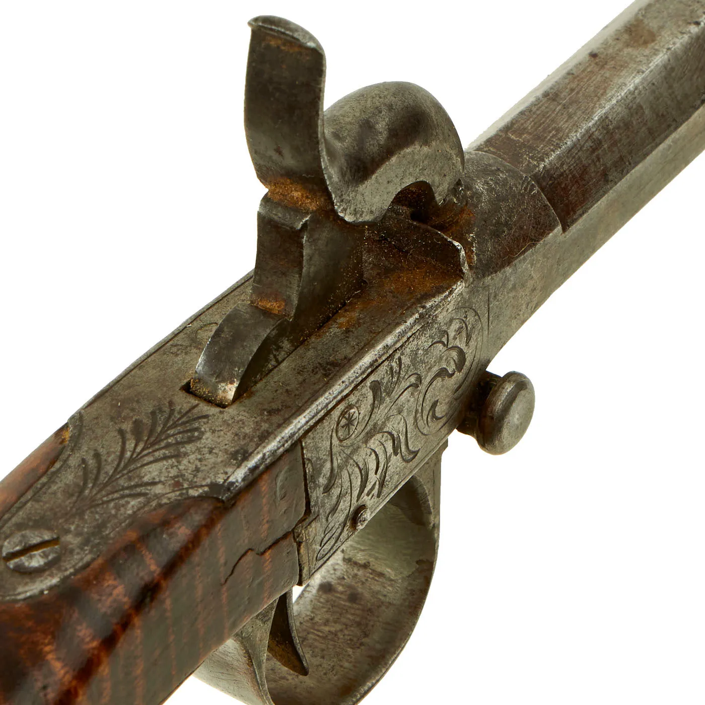 Original Victorian Era Belgian Pocket Percussion Pistol with Spring Loaded Bayonet - Circa 1840