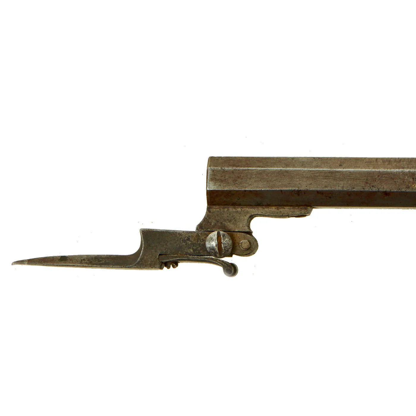 Original Victorian Era Belgian Pocket Percussion Pistol with Spring Loaded Bayonet - Circa 1840