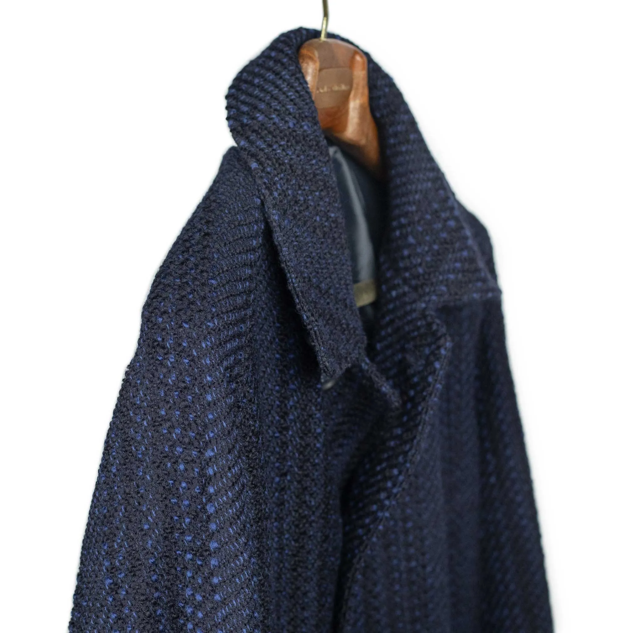 Overcoat in navy and blue Roving tweed wool