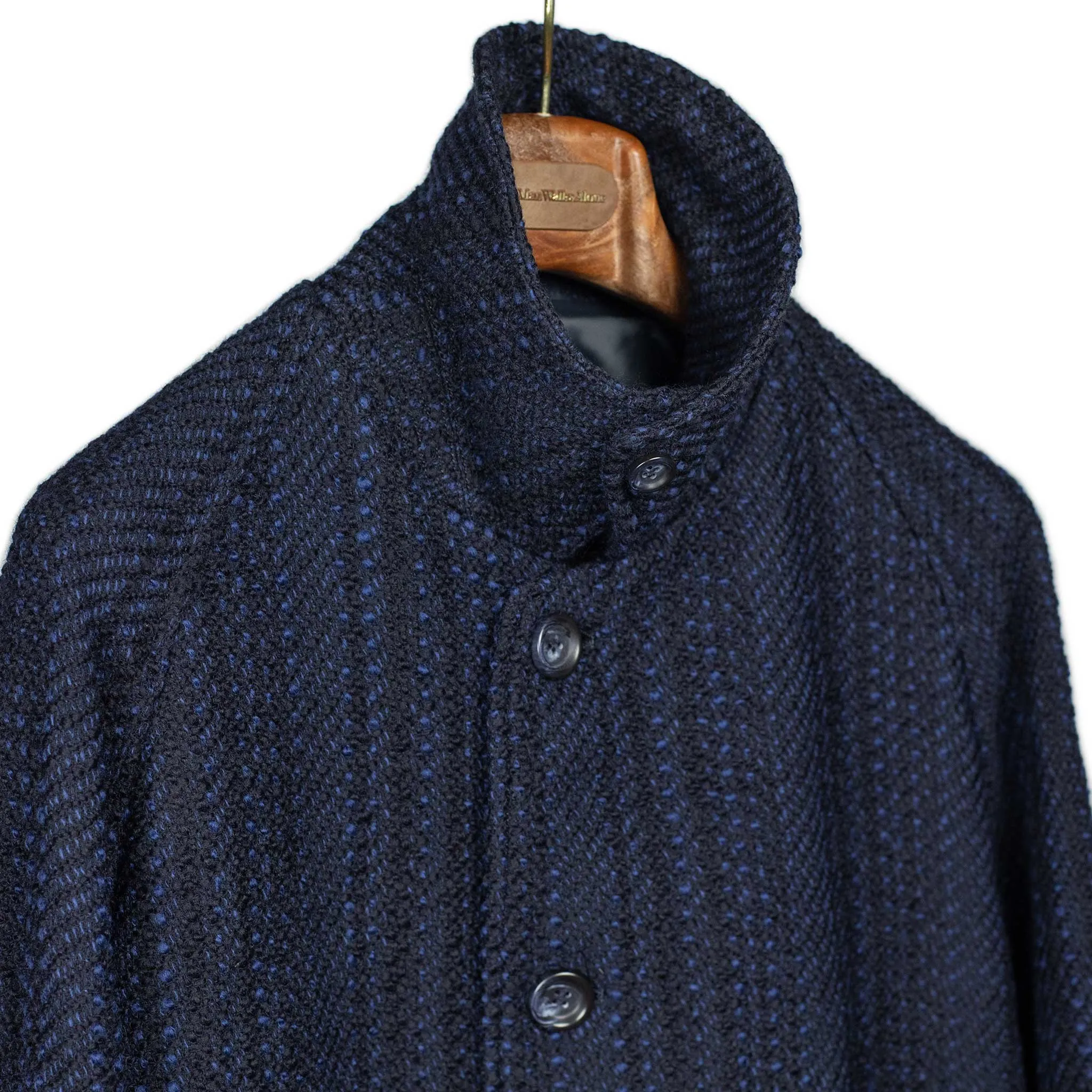 Overcoat in navy and blue Roving tweed wool