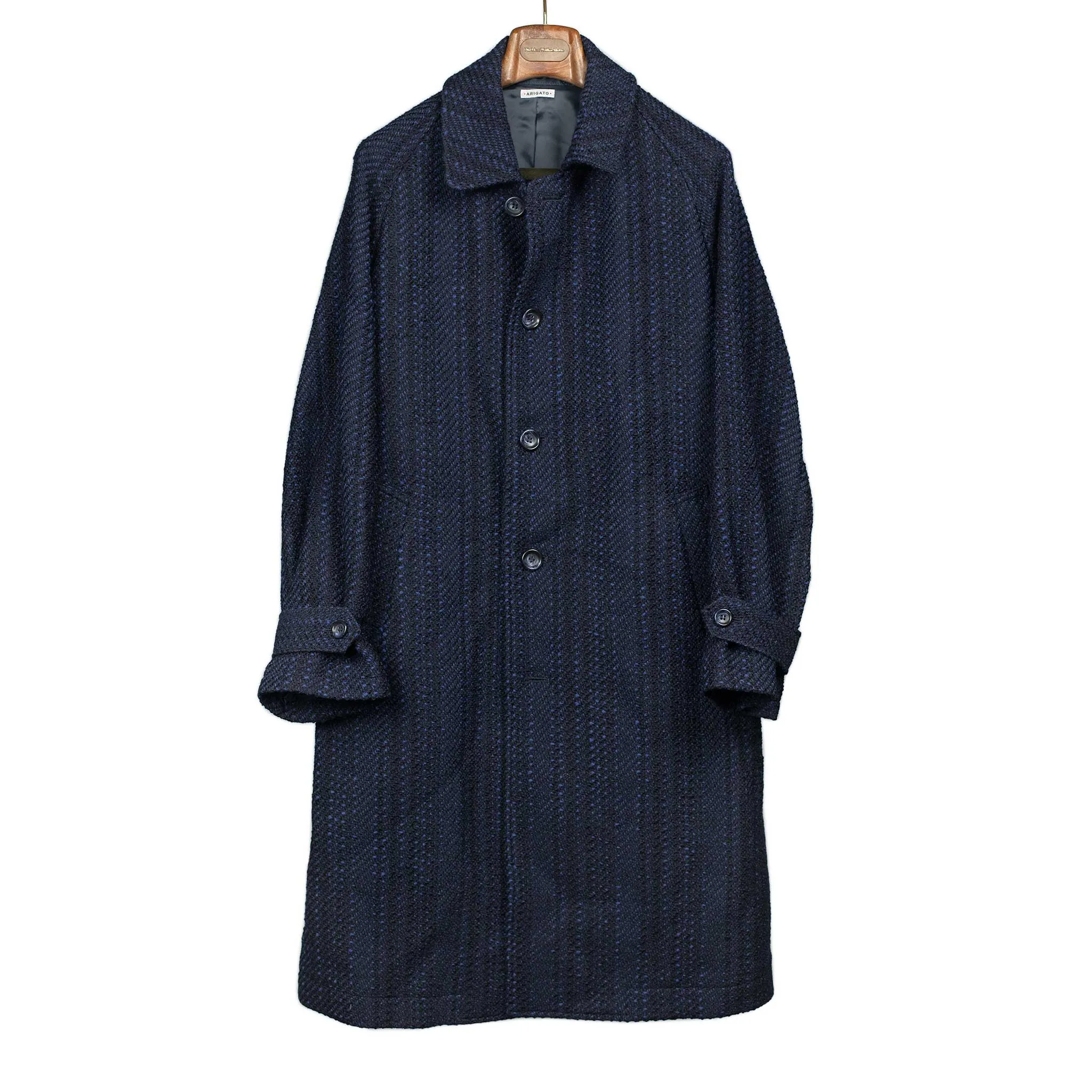 Overcoat in navy and blue Roving tweed wool