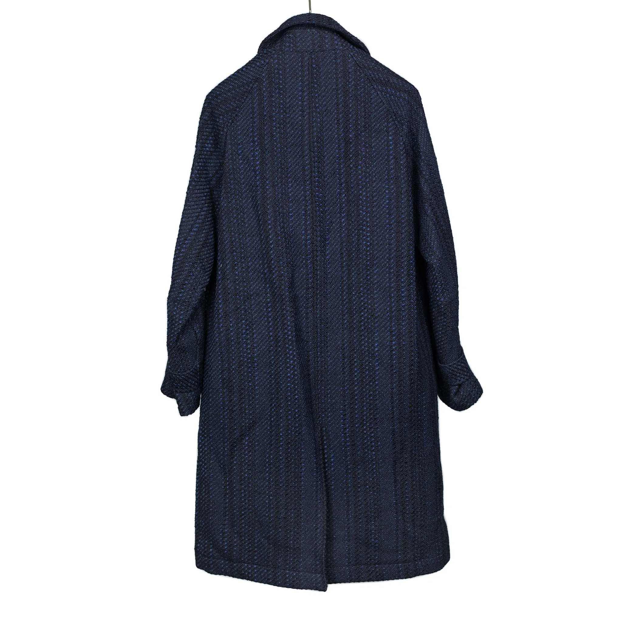 Overcoat in navy and blue Roving tweed wool