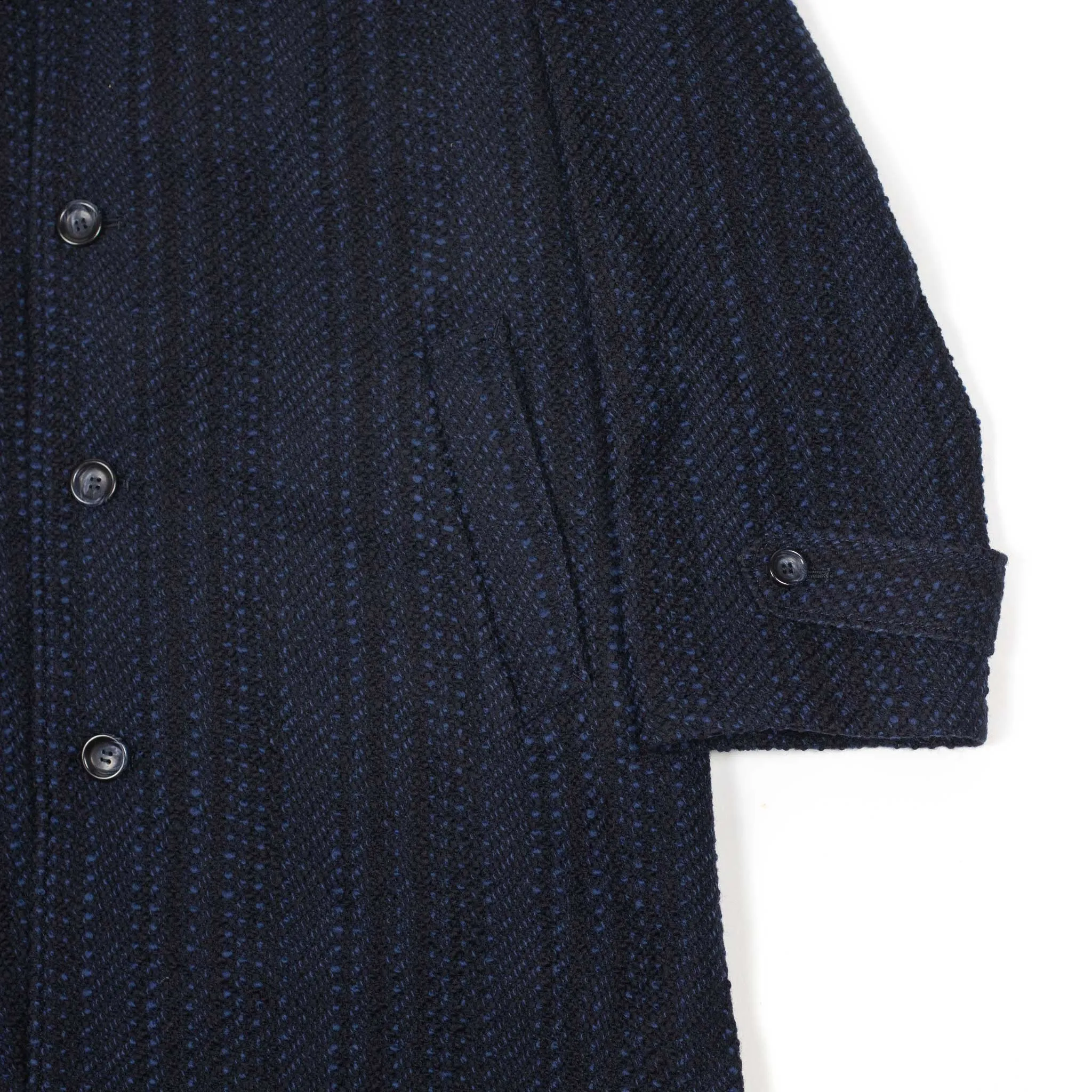 Overcoat in navy and blue Roving tweed wool