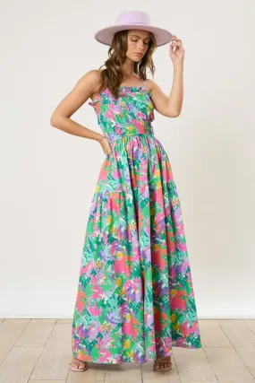 Peach Love Brushed Print Maxi Dress in Green Multi