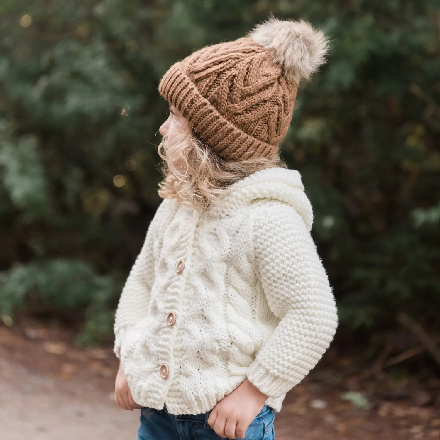 Pecan Pop Pom Pom Beanie Hat