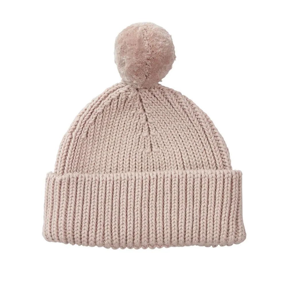 Peppi Rib Cotton Knit Hat Pom