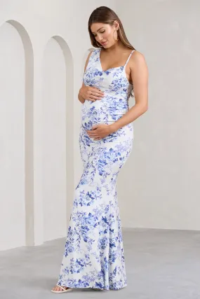 Phantasy | Blue Floral Maternity Cowl Neck Maxi Dress