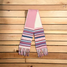 Pink and White Handmade Reversible Alpaca Scarf