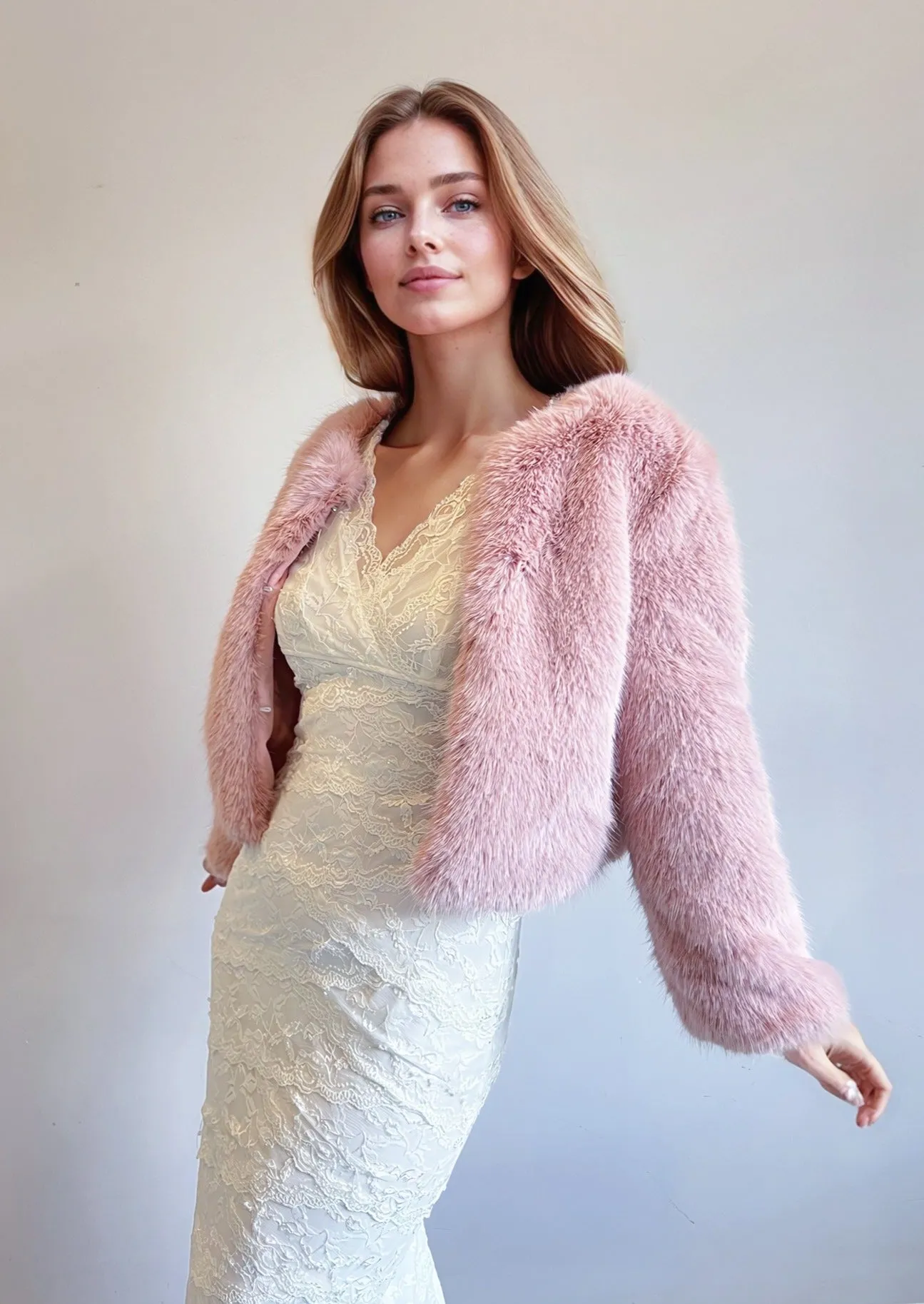 Pink Faux Fur Bridal Jacket (Anna Pin07)