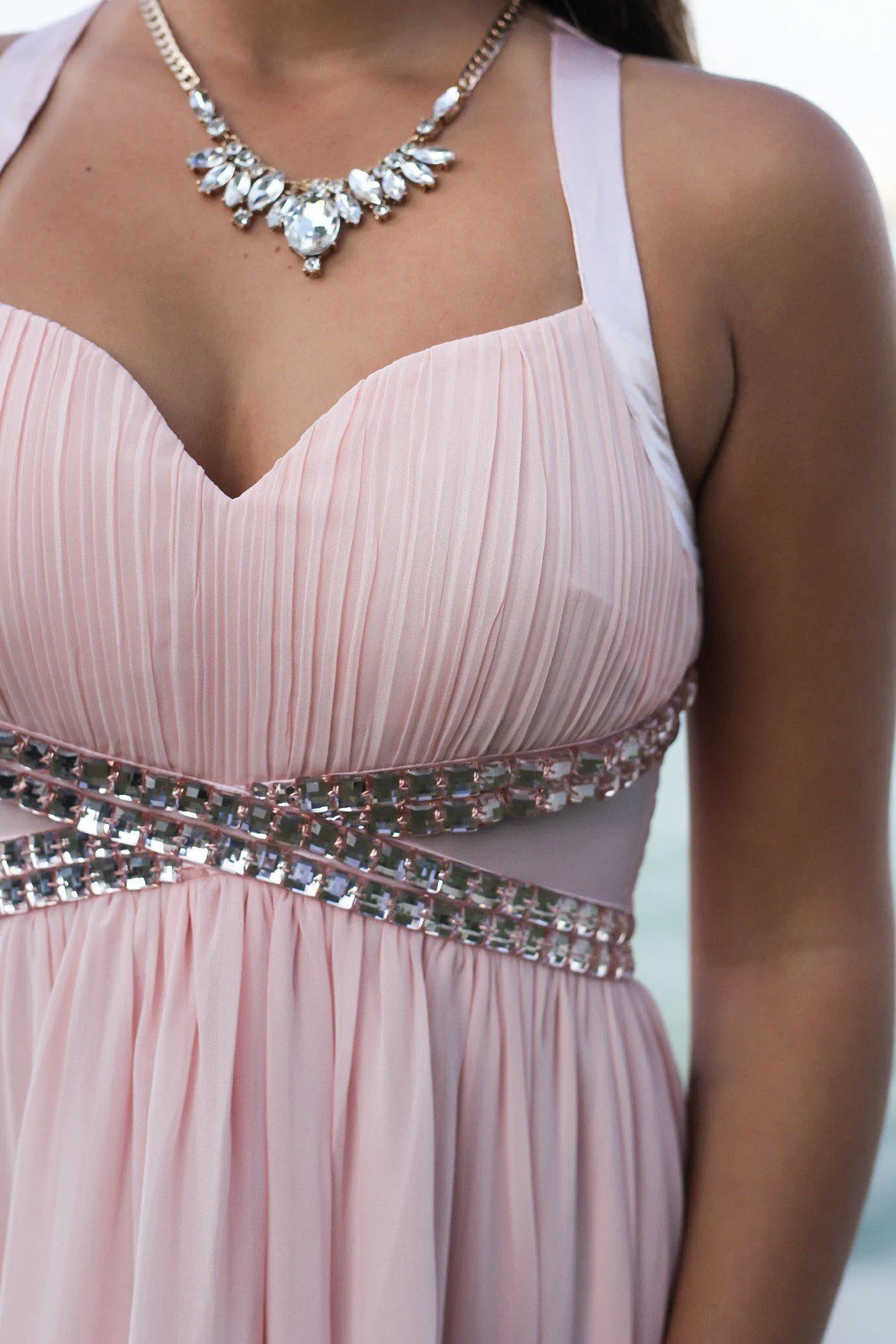 Pink Maxi Dress with Jewel Detail