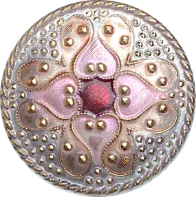 Pink/Gold Sacred Flower Handpainted Czech Lacy Glass 1-1/4", Susan Clarke #SC-513