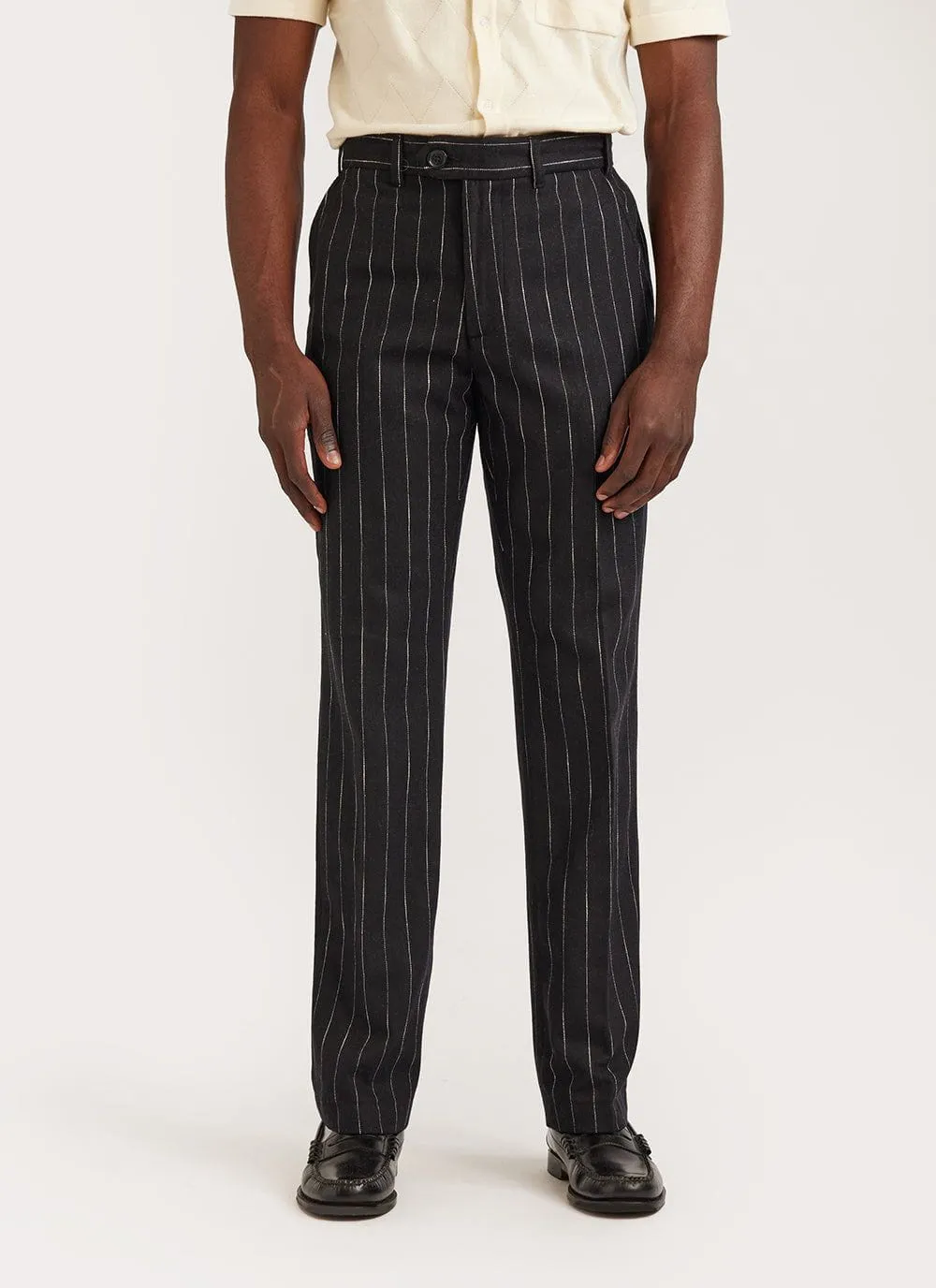 Pinstripe Tailored Trousers | Wool | Black