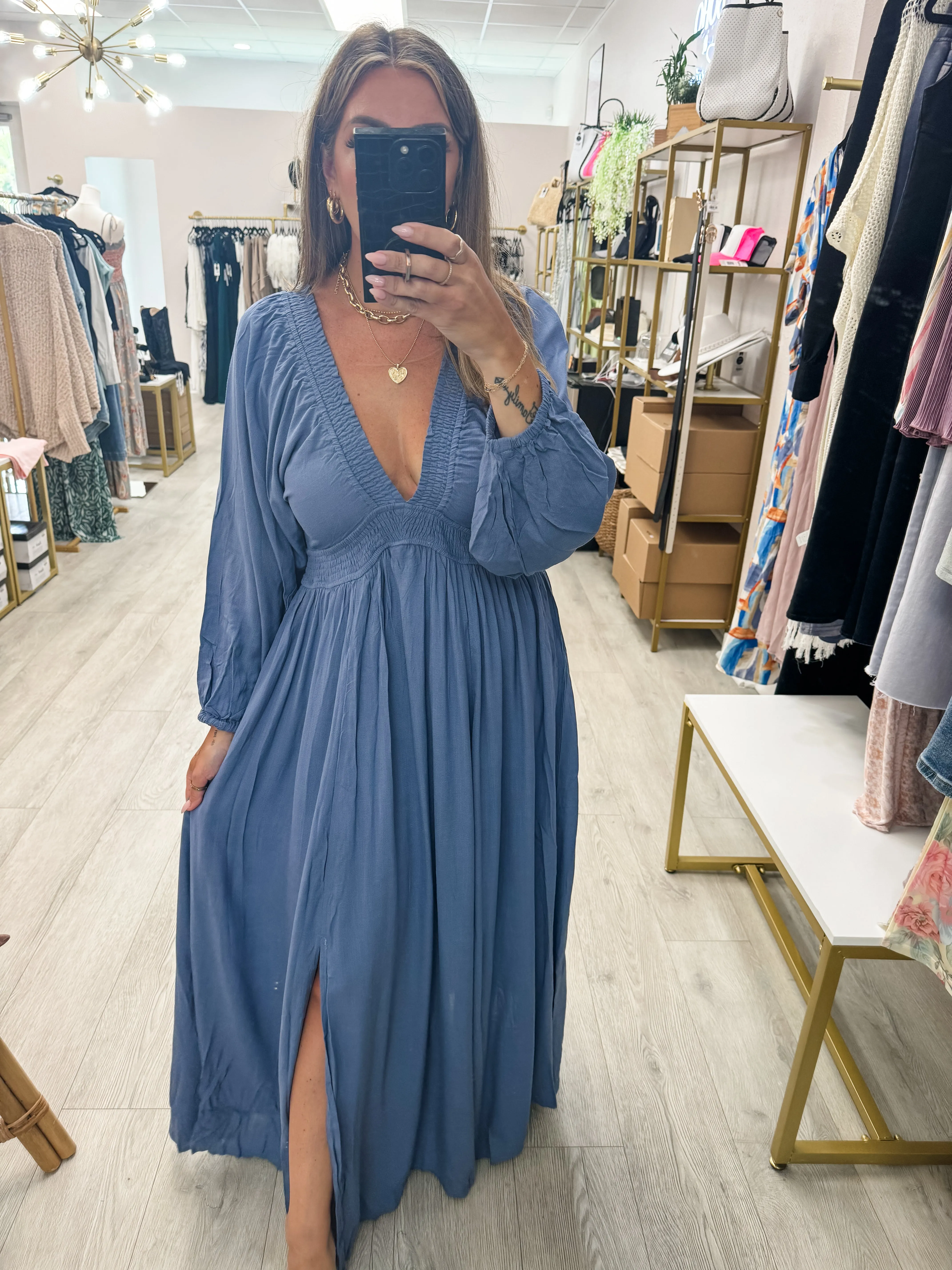 Plunge V Neck Maxi Dress