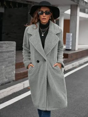 Plush Collared Neck Button Up Coat