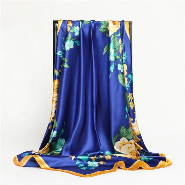 Premium Flower Silk Square Scarf