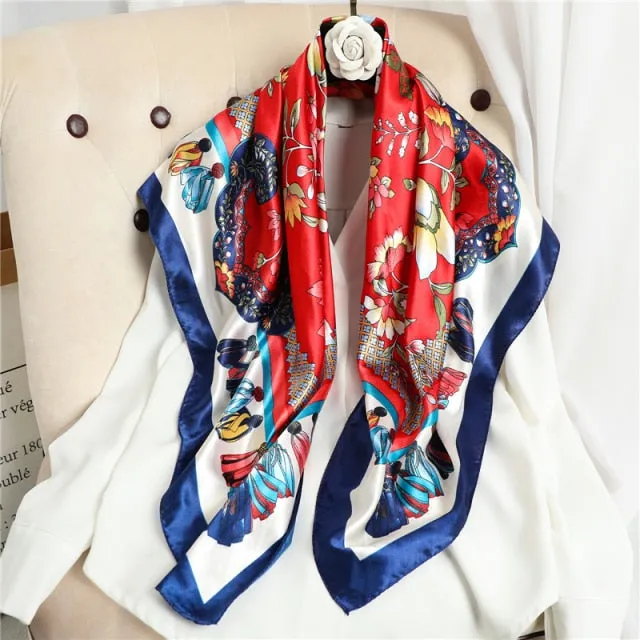 Premium Flower Silk Square Scarf