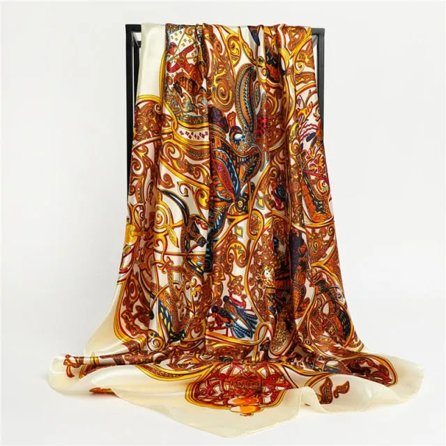 Premium Flower Silk Square Scarf