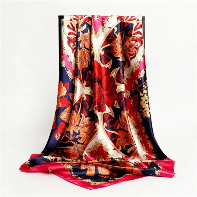 Premium Flower Silk Square Scarf