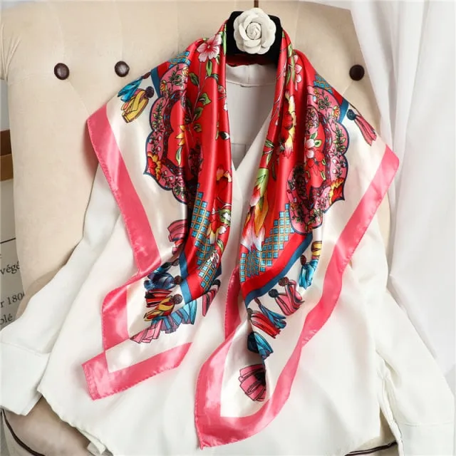 Premium Flower Silk Square Scarf