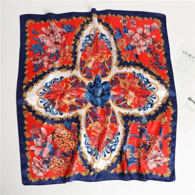 Premium Flower Silk Square Scarf