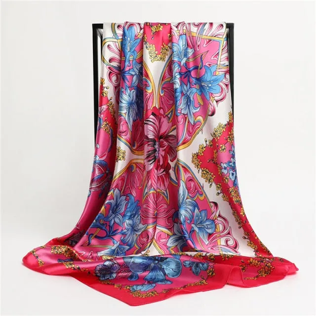 Premium Flower Silk Square Scarf