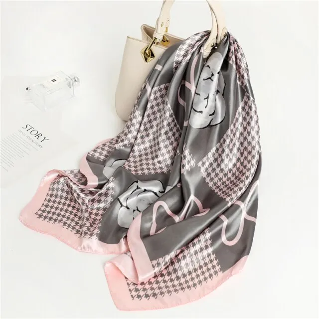 Premium Flower Silk Square Scarf