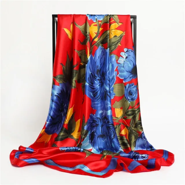 Premium Flower Silk Square Scarf