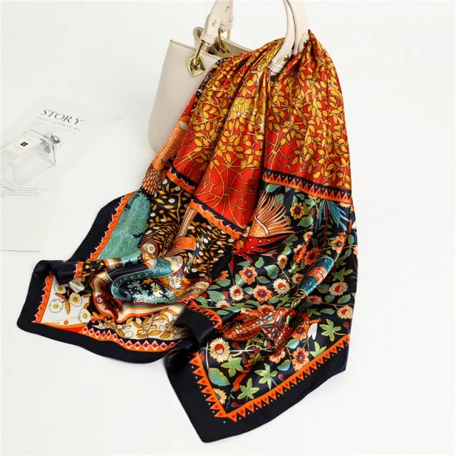 Premium Flower Silk Square Scarf