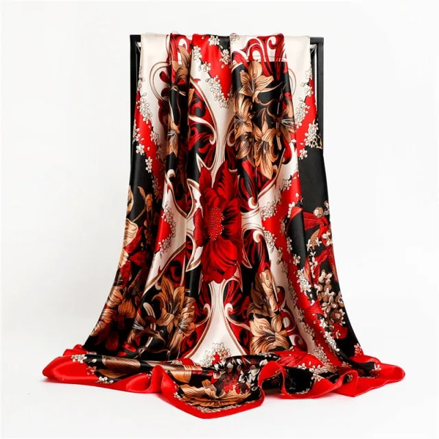 Premium Flower Silk Square Scarf