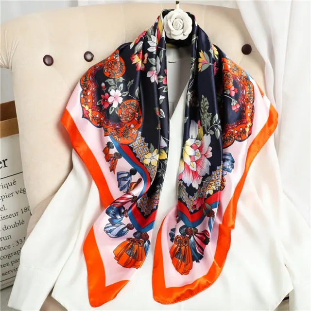 Premium Flower Silk Square Scarf