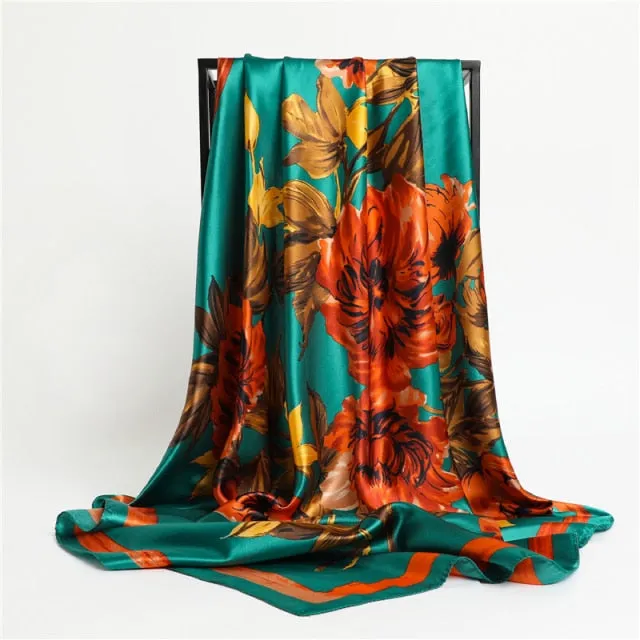 Premium Flower Silk Square Scarf