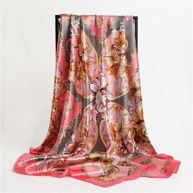 Premium Flower Silk Square Scarf