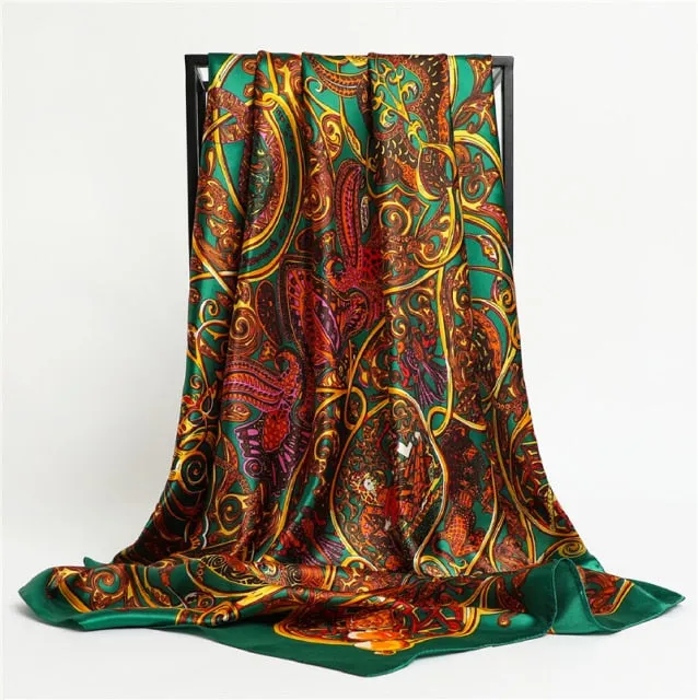 Premium Flower Silk Square Scarf