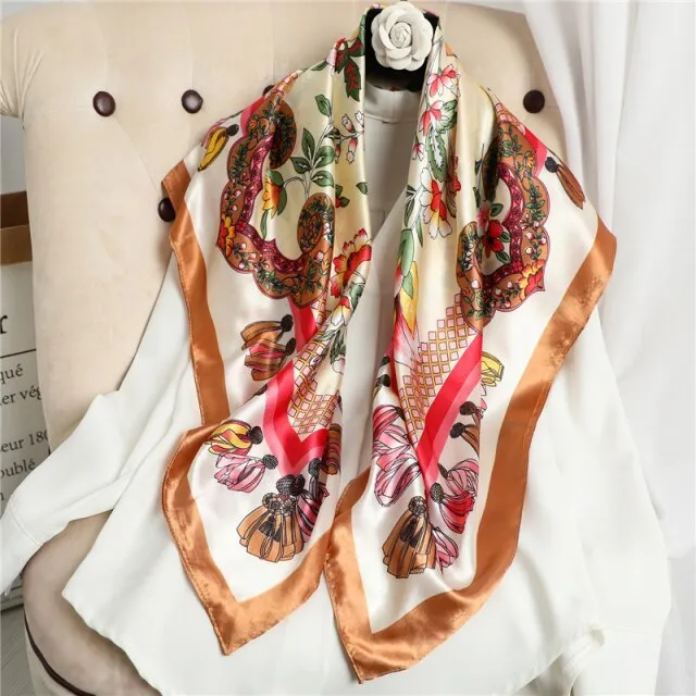 Premium Flower Silk Square Scarf