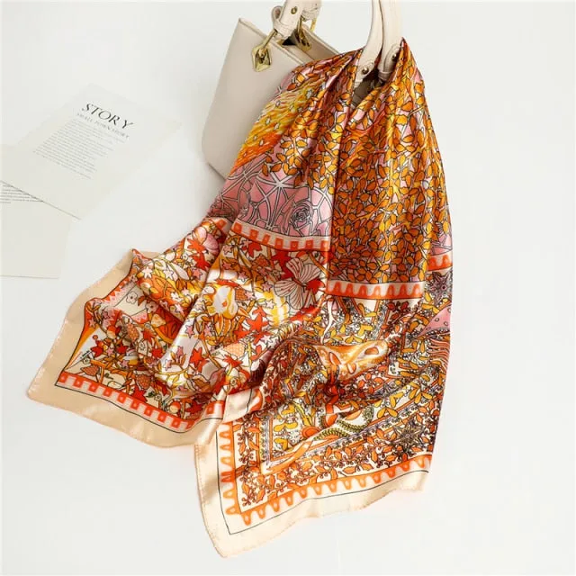 Premium Flower Silk Square Scarf